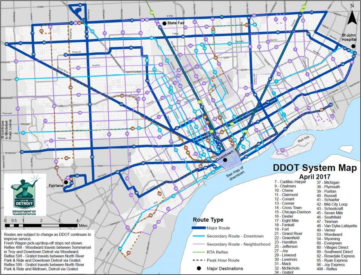 мапа од Детроит Автобус