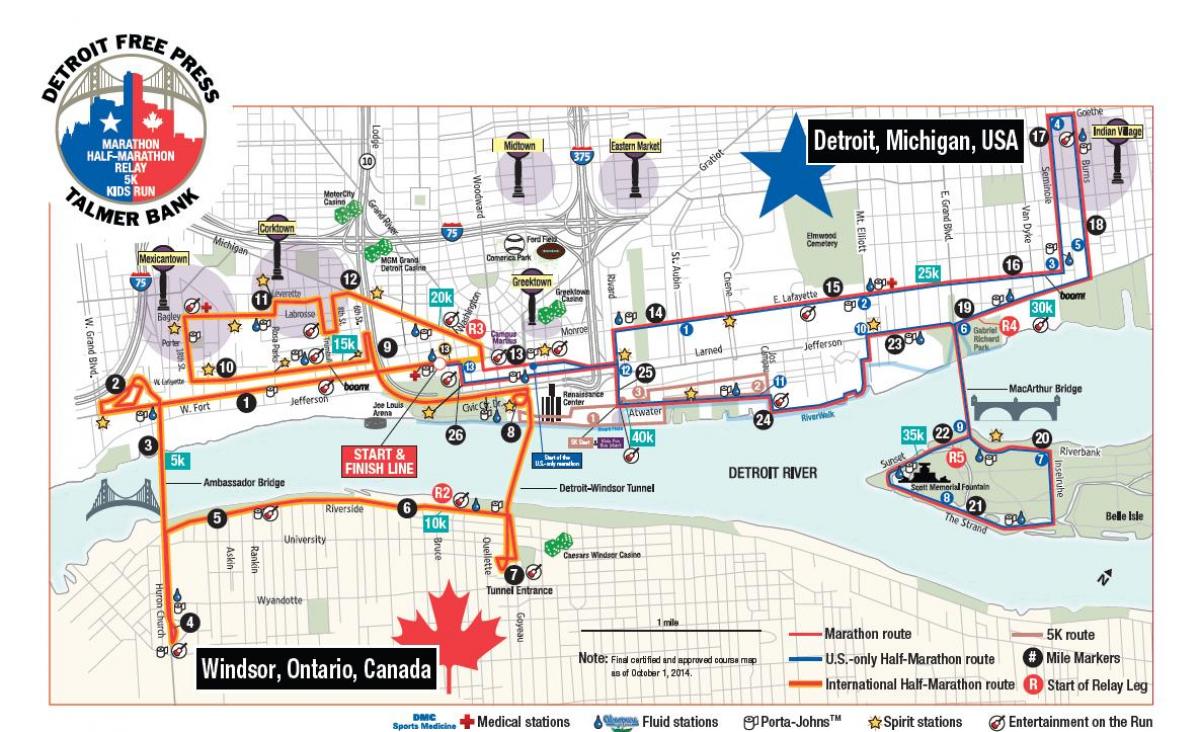 мапа од Детроит маратон