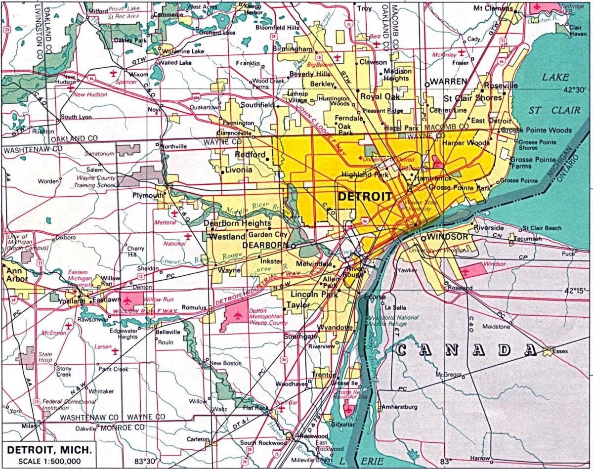 мапа од Детроит предградијата
